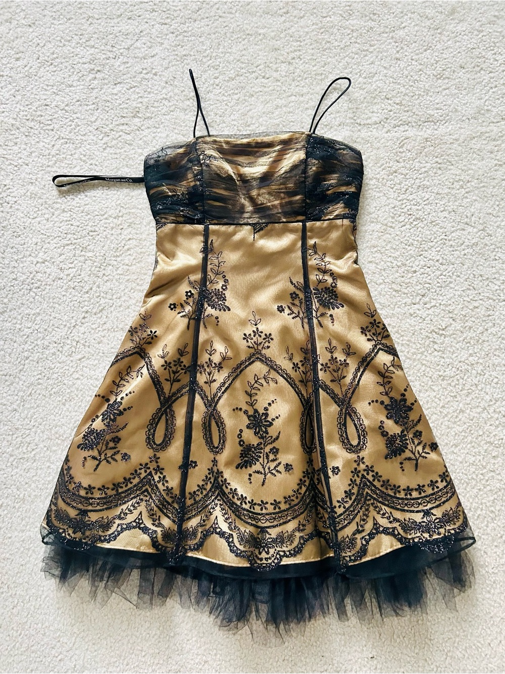 Morgan & Co. Gold and Black Embroidered Fit-and-Flare Dress